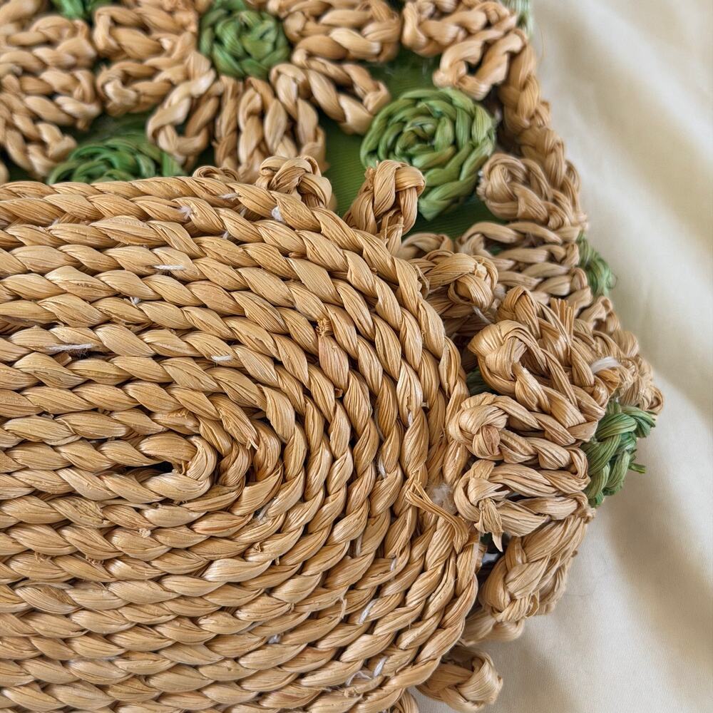 Vtg Y2K 2000s Woven Straw Flower Purse Boho Artsy - Picture 6 of 10